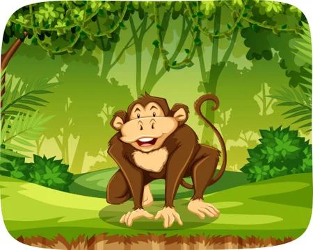 A monkey in the jungle Stock Illustration