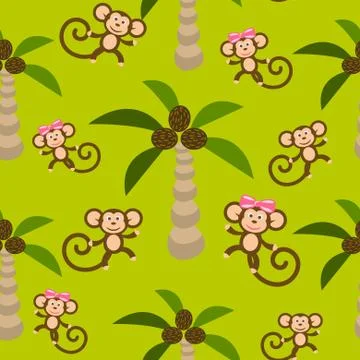 Monkey kid seamless vector pattern for textile print Stockillustratie