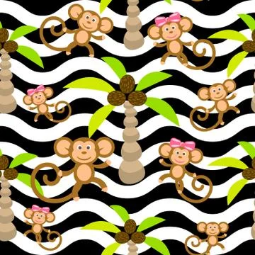 Monkey kid seamless vector pattern for textile print Stock Illustration