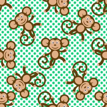 Monkey kid seamless vector pattern for textile print 스톡 일러스트