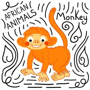 Monkey with lettering on a white background isolated. Stock Illustration