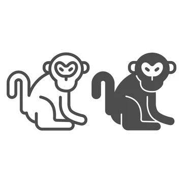 Monkey line and solid icon, worldwildlife concept, monkey vector sign on white 스톡 일러스트