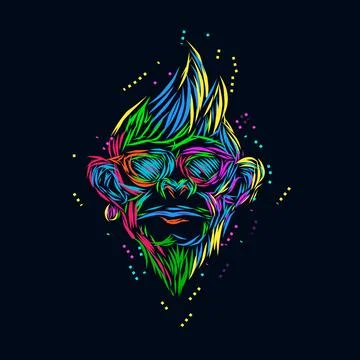 The monkey line pop art potrait colorful logo design with dark background Stock Illustration