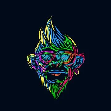 The monkey line pop art potrait colorful logo design with dark background Stock Illustration