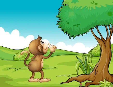 A monkey looking at the tree Illustrazione stock