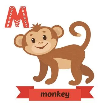 Monkey. M letter. Cute children animal alphabet in vector. Funny cartoon an.. Stock Illustration
