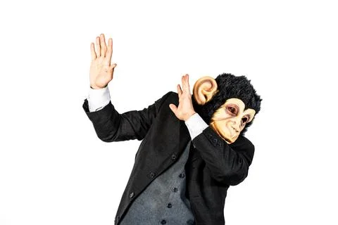 Monkey man making an afraid and scared gesture Foto stock