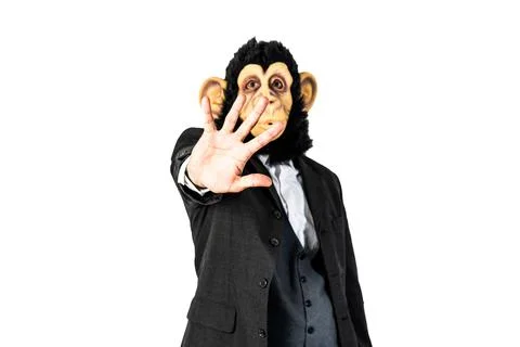 Monkey man making stop gesture showing his five fingers Stock Photos