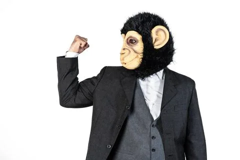 Monkey man making strength gesture Foto stock