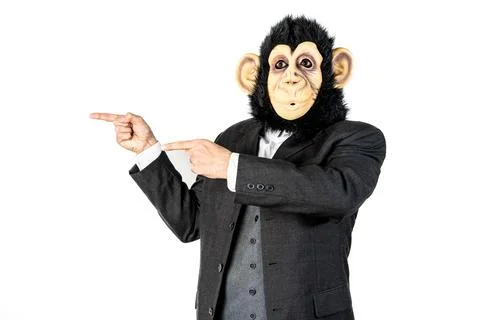 Monkey man pointing to the left with his hands Stock Photos