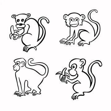 Monkey marmoset set line, symbol, vector illustration eps 10 Illustrazione stock