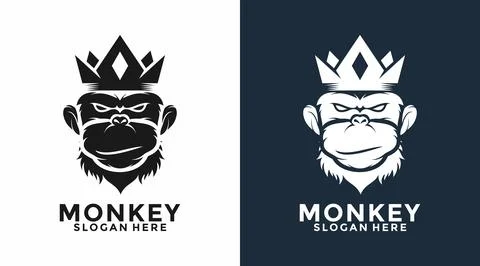 Monkey mascot logo vector. Geek monkey with crown logo. Chimpanzee vector l.. Illustrazione stock