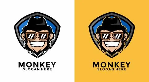 Monkey mascot logo vector. Geek monkey logo. Chimpanzee vector logo design,.. Stock Illustration