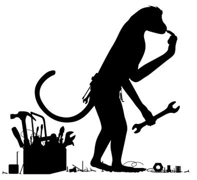 Monkey mechanic silhouette Stock Illustration