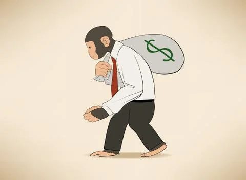 Monkey with money sack Stock-Illustration
