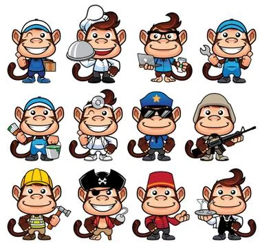 Monkey Occupations Set Illustrazione stock