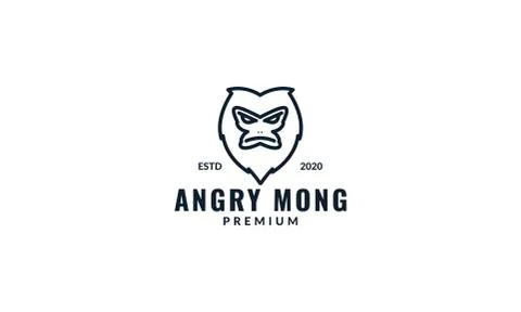Monkey or ape head line angry logo design Stock Illustration