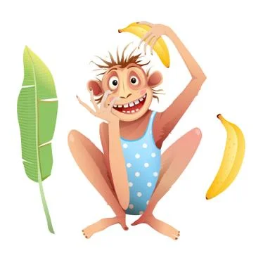 Monkey or Chimp Playing Funny Cartoon Isolated Stock Illustration
