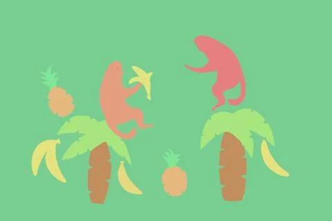 Monkey on a palm tree on a beach Stock Illustration