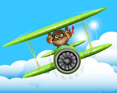 Monkey on a plane Illustrazione stock