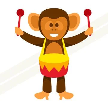Monkey-playing-drum Illustrazione stock