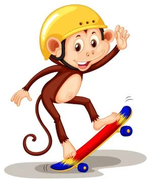 Monkey playing on skateboard Stock Illustration