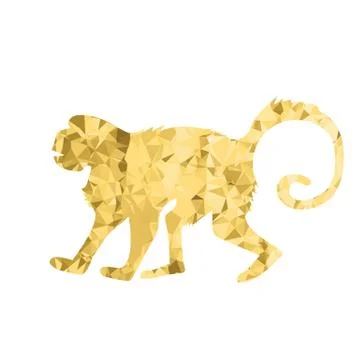 Monkey Polygonal Silhouette on White Background. Wild Tropical Mammal Animal Ape Stock-Illustration