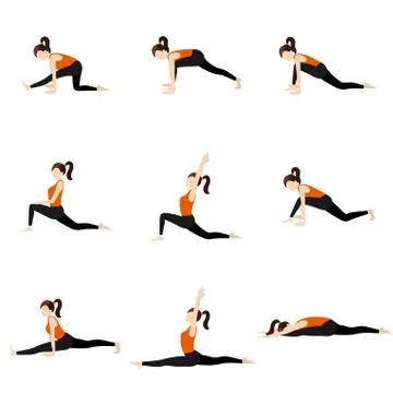 Monkey pose sequence yoga asanas set Stock Illustration