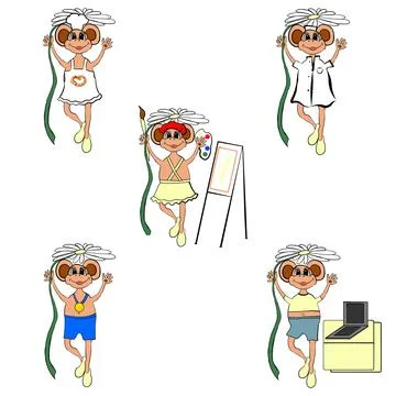 Monkey, profession, monkey fun,different professions Stock Illustration