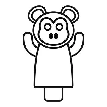 Monkey puppet waving with raised hands, line art illustration Stock Illustration
