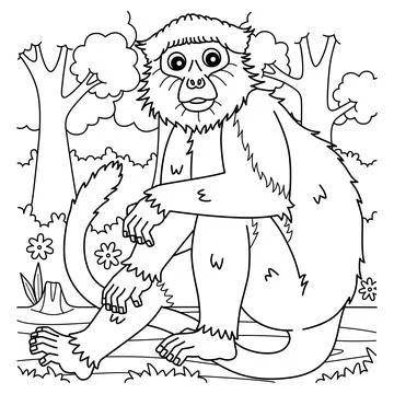 Monkey Red Colobus Coloring Page for Kids Stock Illustration