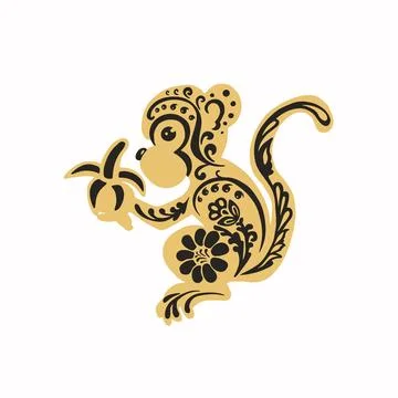 Monkey with retro painted black and gold vector illustration eps 10 Stock Illustration