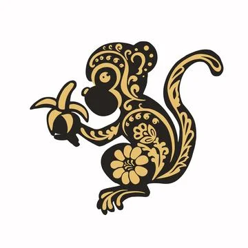 Monkey with retro painted black and gold vector illustration eps 10 Stock Illustration
