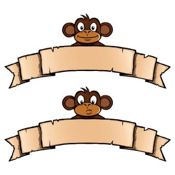 Monkey with ribbon banner Stock Illustration