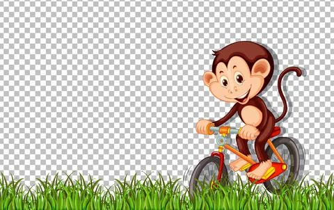 Monkey ride a bicycle on transparent background Stock Illustration