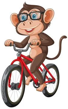 Monkey Riding a Bicycle with Glasses Stock Illustration