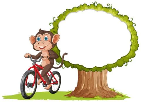 Monkey Riding Bicycle Near Tree Stock Illustration