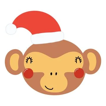 Monkey in a Santa Claus hat isolated Stock Illustration