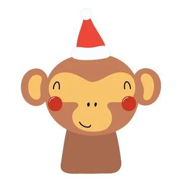 Monkey in a Santa Claus hat isolated Stock Illustration