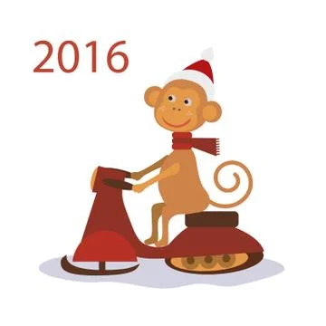 Monkey Santa Claus on snowmobile. vector illustration Stock Illustration