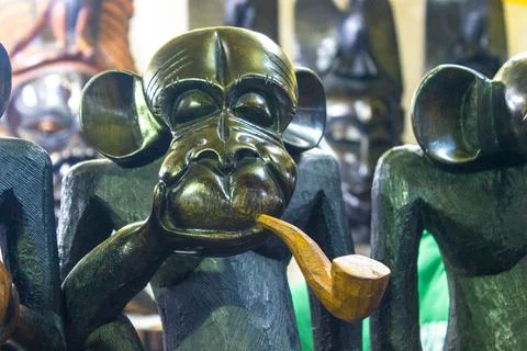 Monkey Sculptures with Pipe Detail Stock Photos