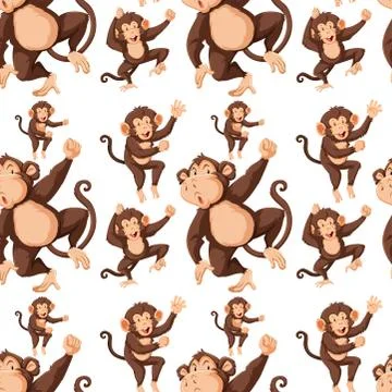Monkey on seamless pattern background Stock Illustration