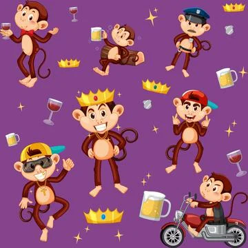 Monkey seamless pattern background Stock Illustration