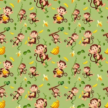 Monkey seamless pattern background Stockillustratie