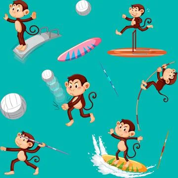 Monkey seamless pattern background Stock Illustration