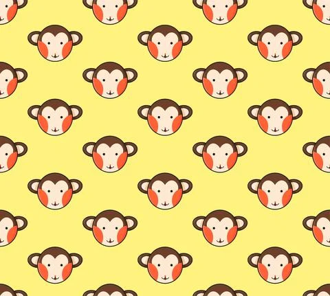 Monkey Seamless on Yellow Background. Vector Illustration Stock Illustration