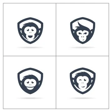Monkey in shield logo design, monkey vector icon, animal illustration Monk... Stock Photos
