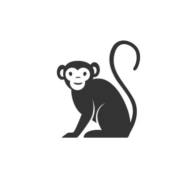 Monkey silhouette vector illustration. Black and white ape logo. Isolated on Stock Illustration