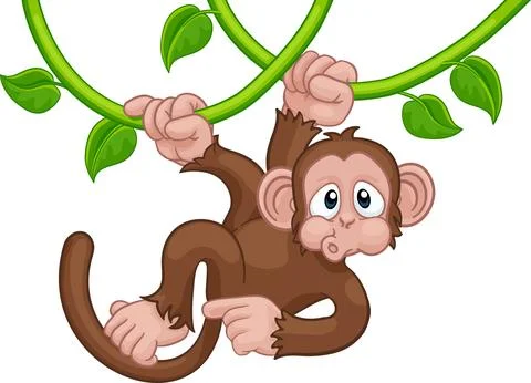 Monkey Singing On Jungle Vines Pointing Cartoon Stock Illustration