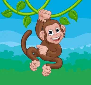 Monkey Singing On Jungle Vines Pointing Cartoon Stock Illustration
